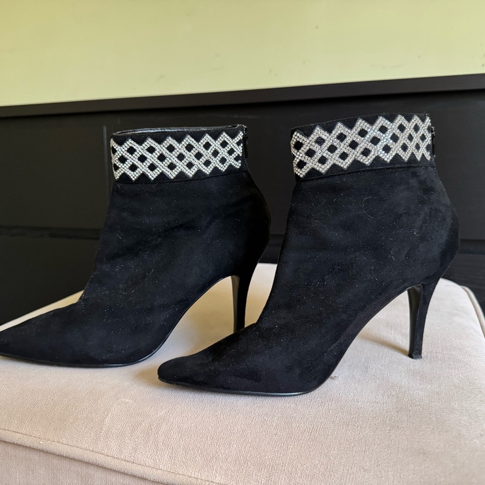 Stylish Black and Silver Ankle Boots with High Stiletto Heels